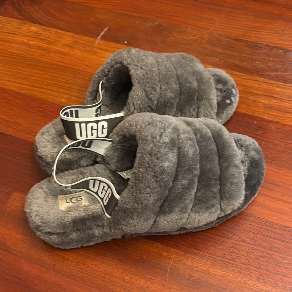 UGG Gray Fluffy Slippers